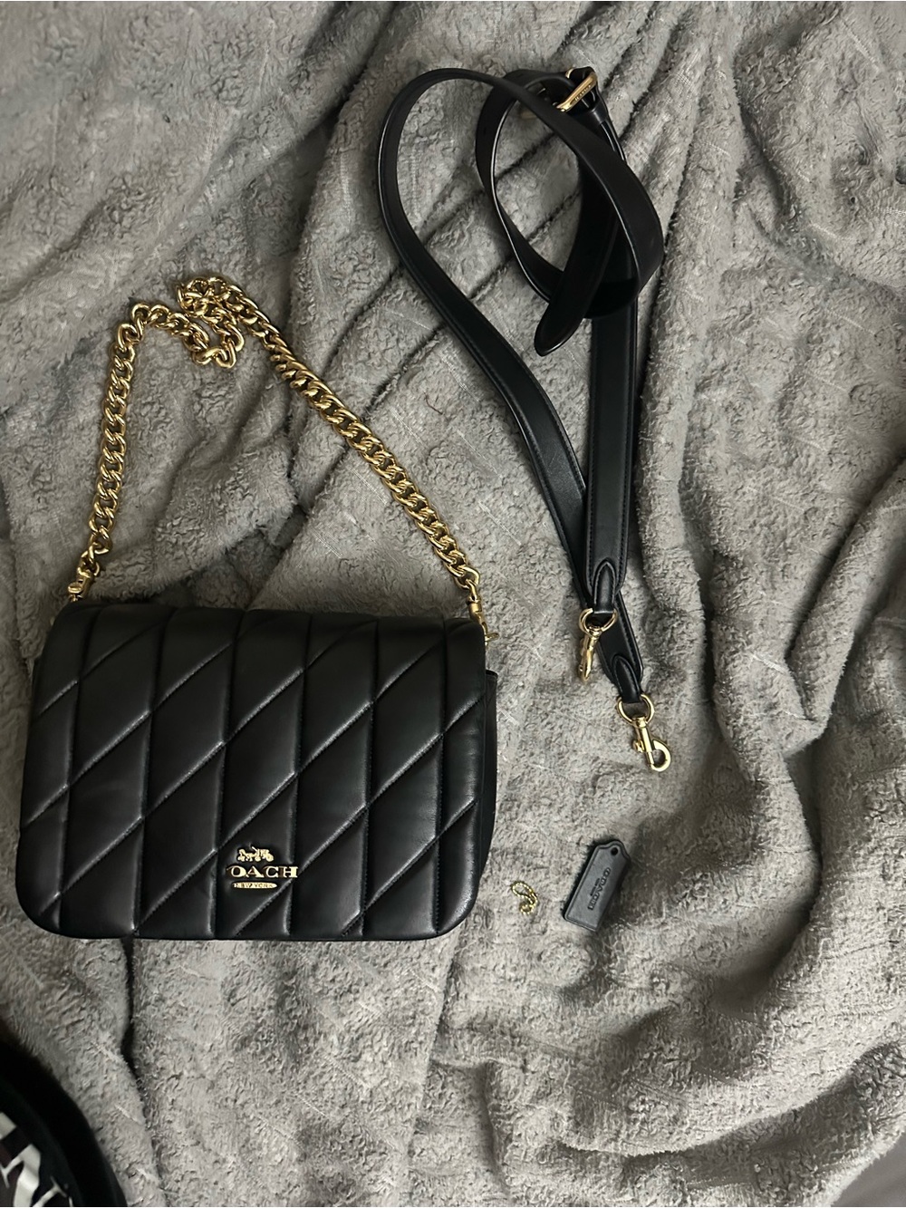 Coach Black Quilted Leather Crossbody with Gold Chain